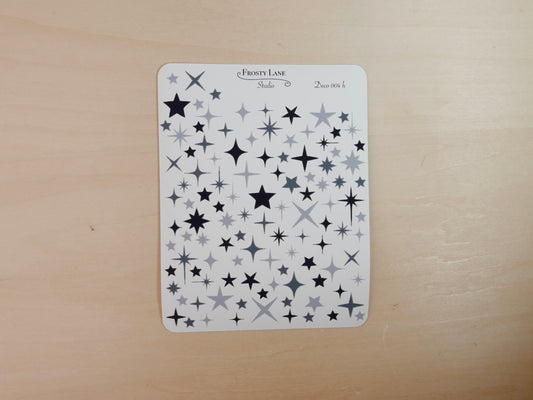 Deco004.h. Black Sparkles Sticker Sheet