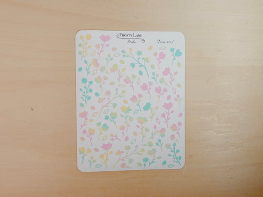 Deco005.d. Pink and Yellow and Green Flower Stem Sticker Sheet
