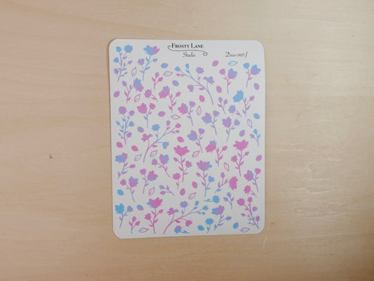 Deco005.f. Blue and Purple Flower Stem Sticker Sheet
