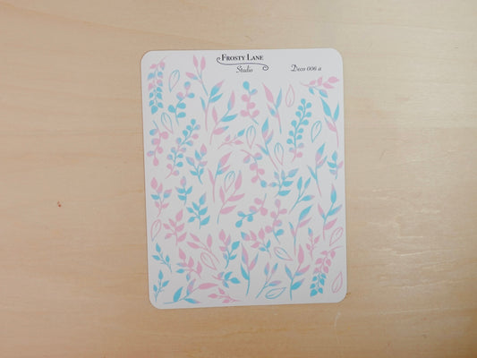 Deco006.a. Pink and Blue Leaf Foliage Sticker Sheet