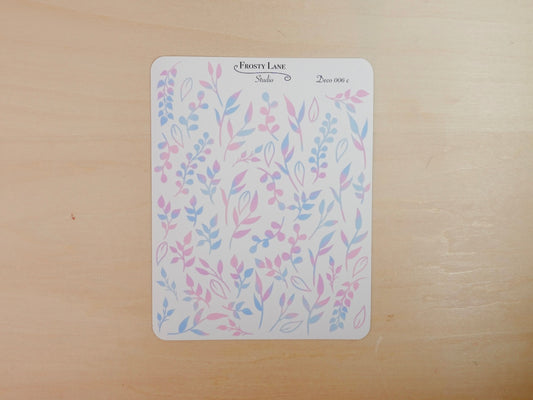 Deco006.c. Purple and Blue Leaf Foliage Sticker Sheet