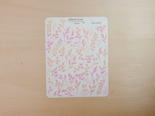 Deco006.d. Yellow and Pink Leaf Foliage Sticker Sheet