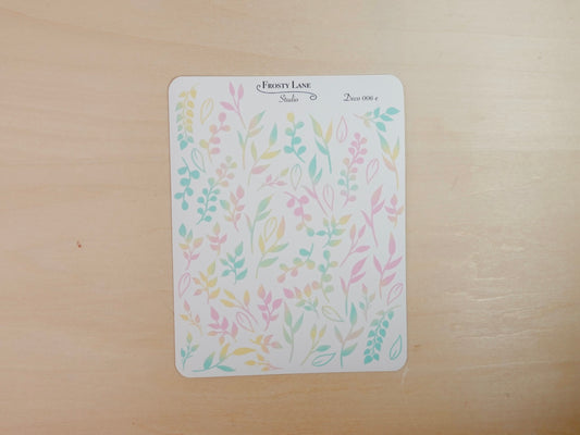 Deco006.e. Green, Yellow, and Pink Leaf Foliage Sticker Sheet