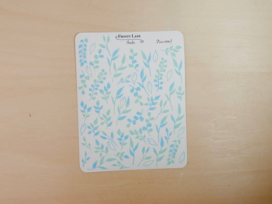 Deco006.f. Green and Blue Leaf Foliage Sticker Sheet