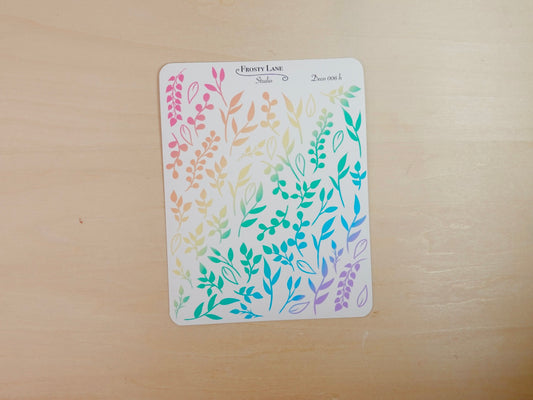 Deco006.h. Rainbow Leaf Foliage Sticker Sheet