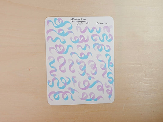Deco002.o. Purple and Blue Confetti Ribbon Sticker Sheet