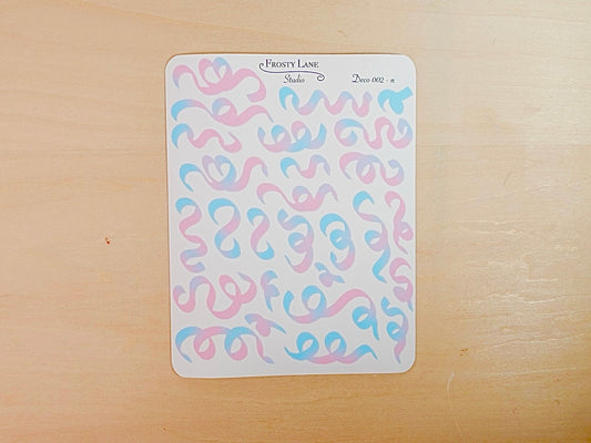 Deco002.n. Pink and Blue Confetti Ribbon Sticker Sheet