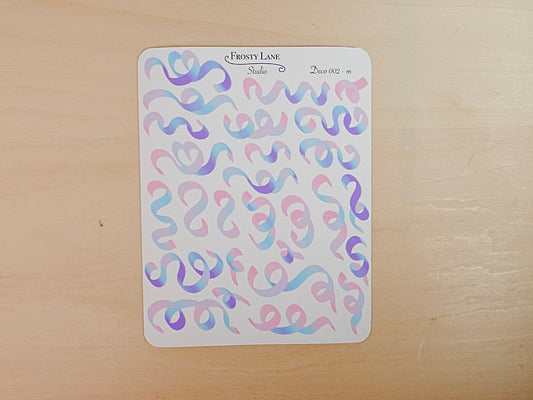Deco002.m. Pink and Purple and Blue Confetti Ribbon Sticker Sheet
