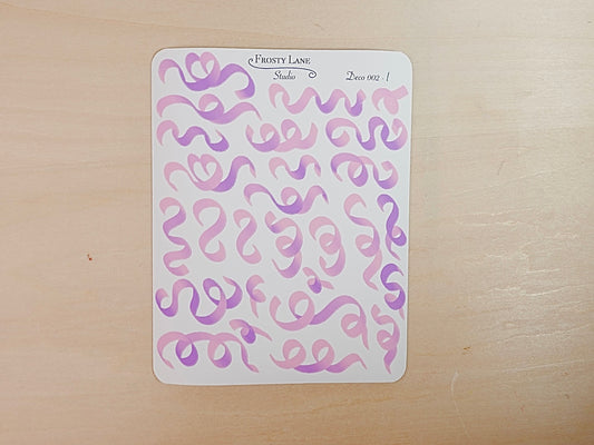 Deco002.l. Pink and Purple Confetti Ribbon Sticker Sheet