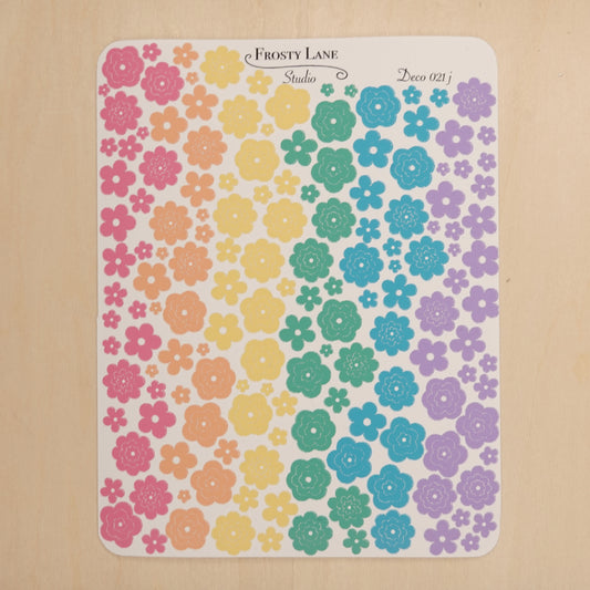 Deco021.j. Rainbow Flower Outline Sticker Sheet