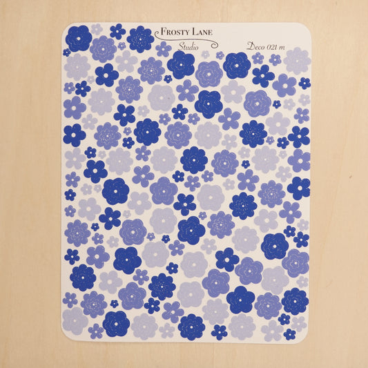 Deco021.m. Royal Blue Flower Outline Sticker Sheet