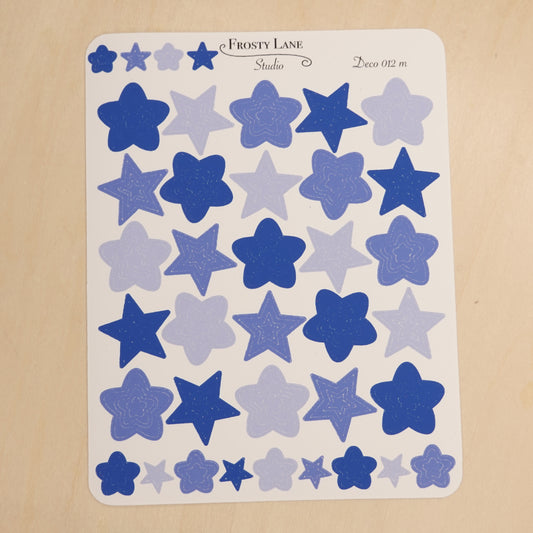 Deco012.m.Royal Blue Green Star Outline Sticker Sheet