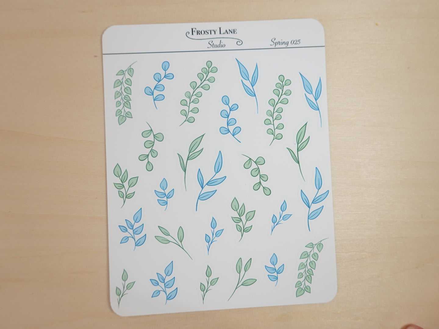 Spring025. Light Blue and Green Leaves Sticker Sheet