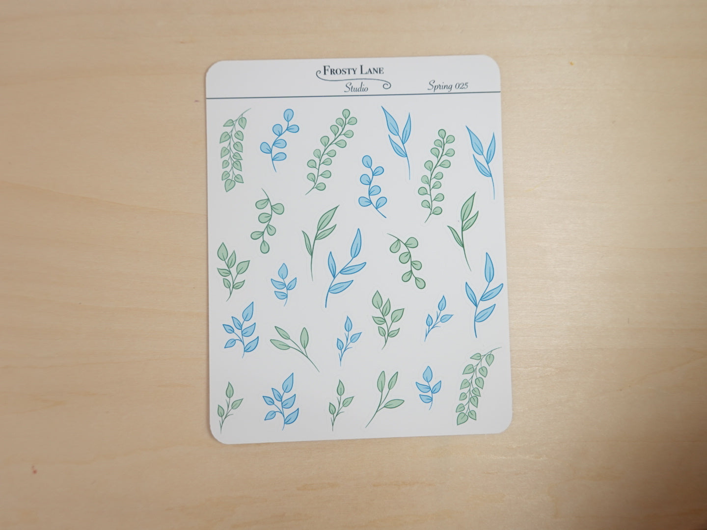 Spring025. Light Blue and Green Leaves Sticker Sheet