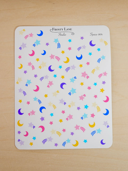 Space004. Shooting Stars and Stars Sticker Sheet