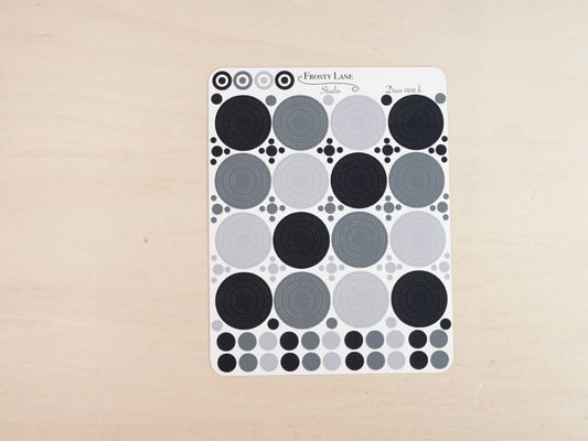 Deco008.h. Black and Grey Circle Outline Sticker Sheet