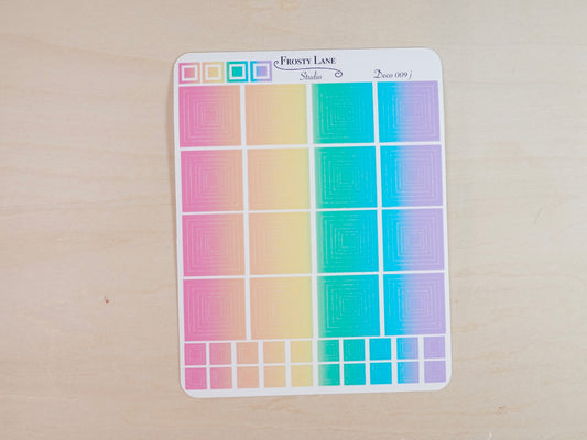 Deco009.j. Rainbow Square Outline Sticker Sheet
