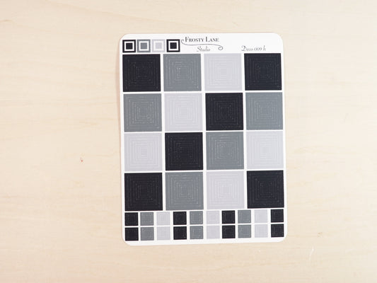 Deco009.h. Black Square Outline Sticker Sheet