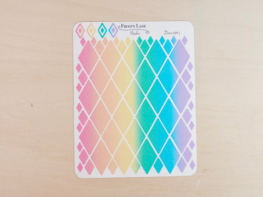Deco019.j. Rainbow Diamond Outline Sticker Sheet