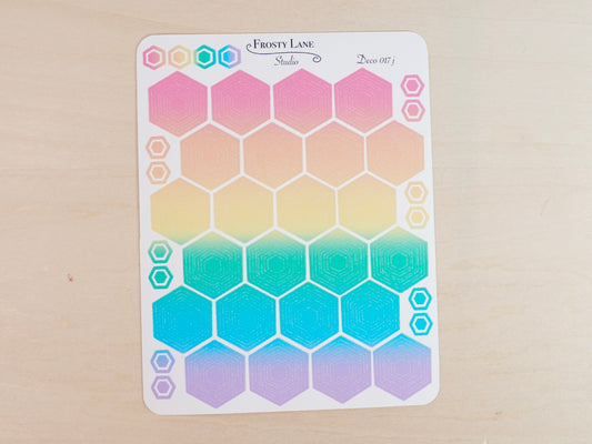 Deco017.j. Rainbow Hexagon Outline Sticker Sheet