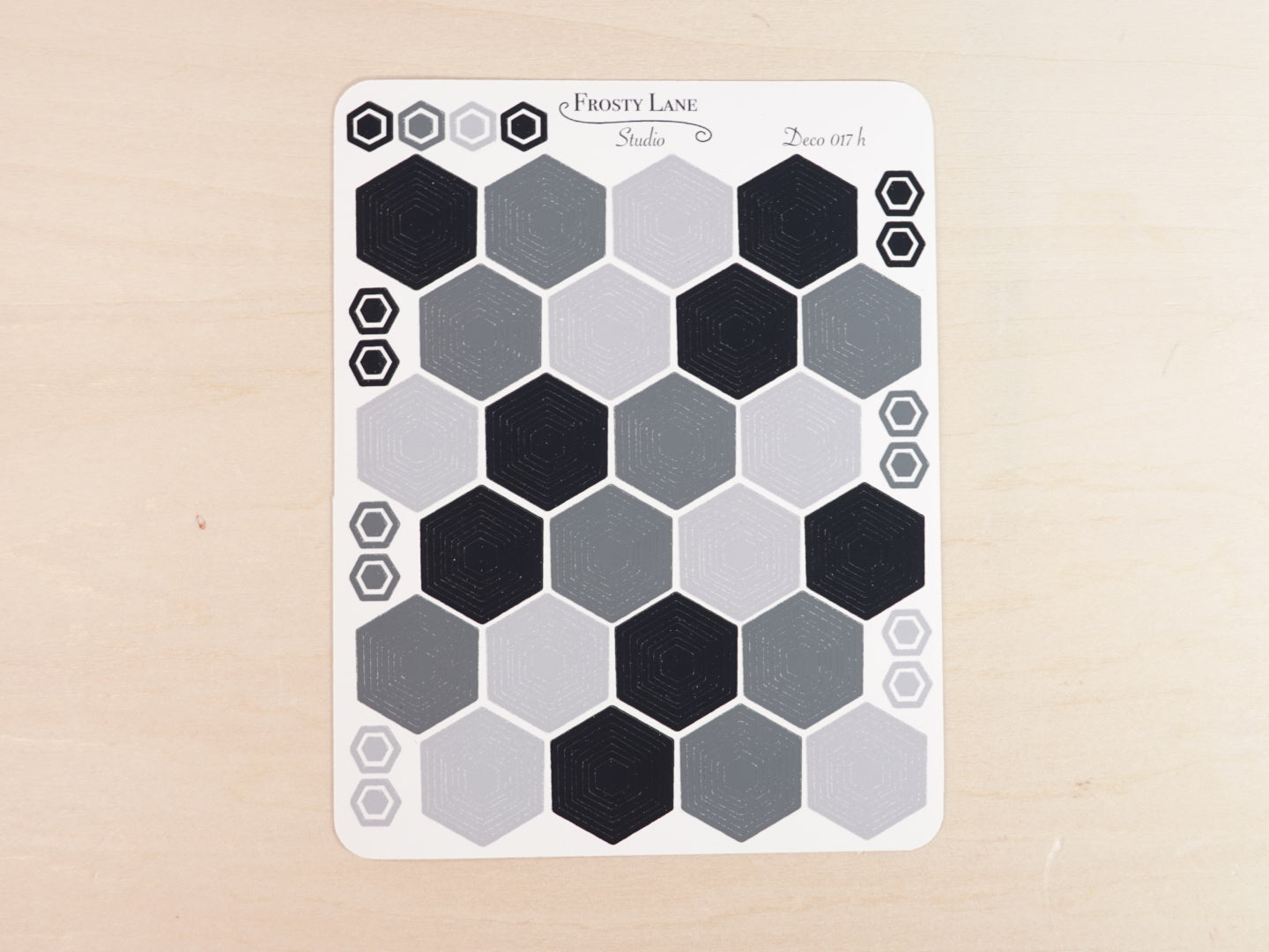Deco017.h. Black and Grey Hexagon Outline Sticker Sheet