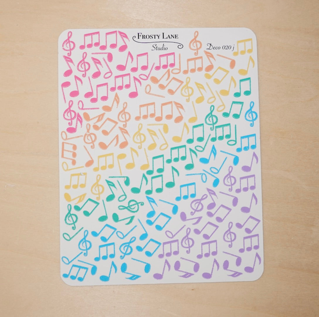 Deco020.j. Rainbow Music Notes Sticker Sheet
