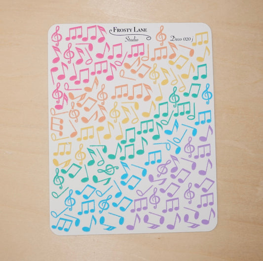 Deco020.j. Rainbow Music Notes Sticker Sheet