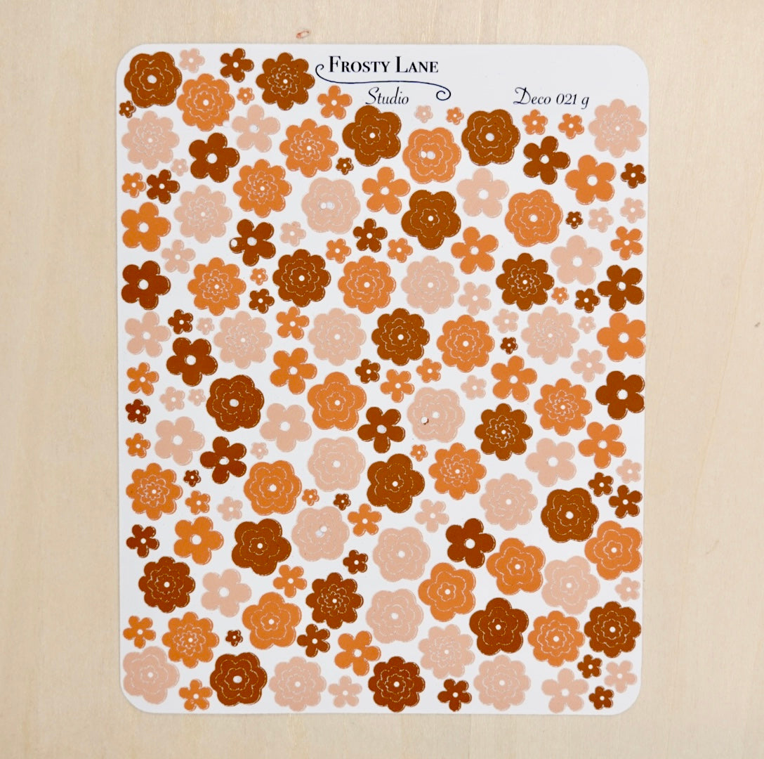 Deco021.g. Brown Flower Outline Sticker Sheet