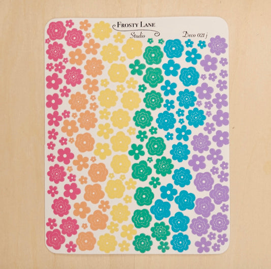 Deco021.j. Rainbow Flower Outline Sticker Sheet