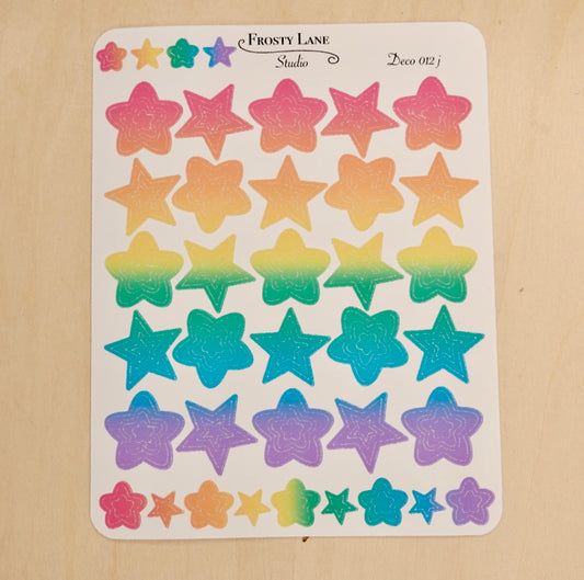 Deco012.j.Rainbow Star Outline Sticker Sheet