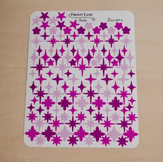 Deco007.n. Fuchsia Stars and Sparkles Sticker Sheet