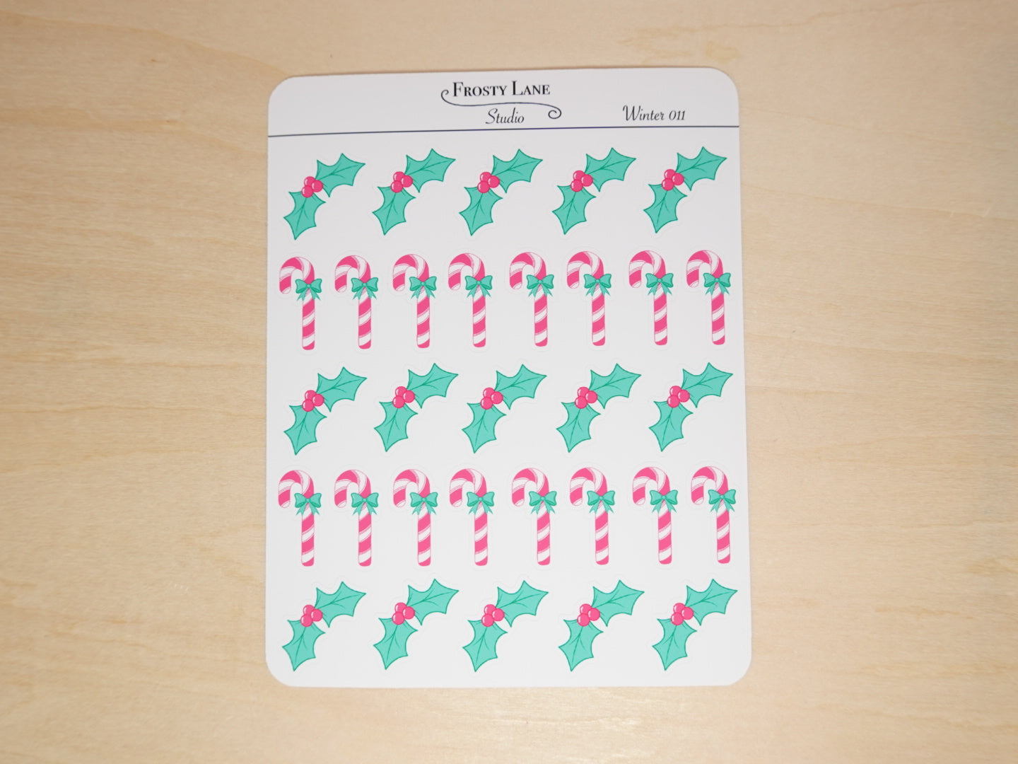 Winter011. Holly and Candycane Sticker Sheet