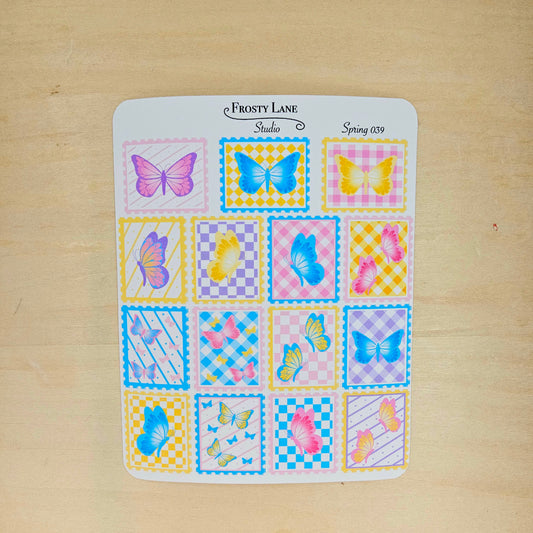 Spring039. Butterfly Stamp Sticker Sheet