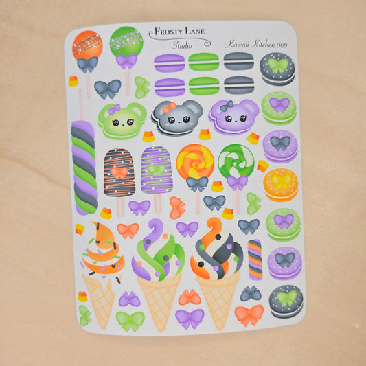Kawaii Kitchen 009. Halloween Desserts, Cake pop, Ice cream Sticker Sheet