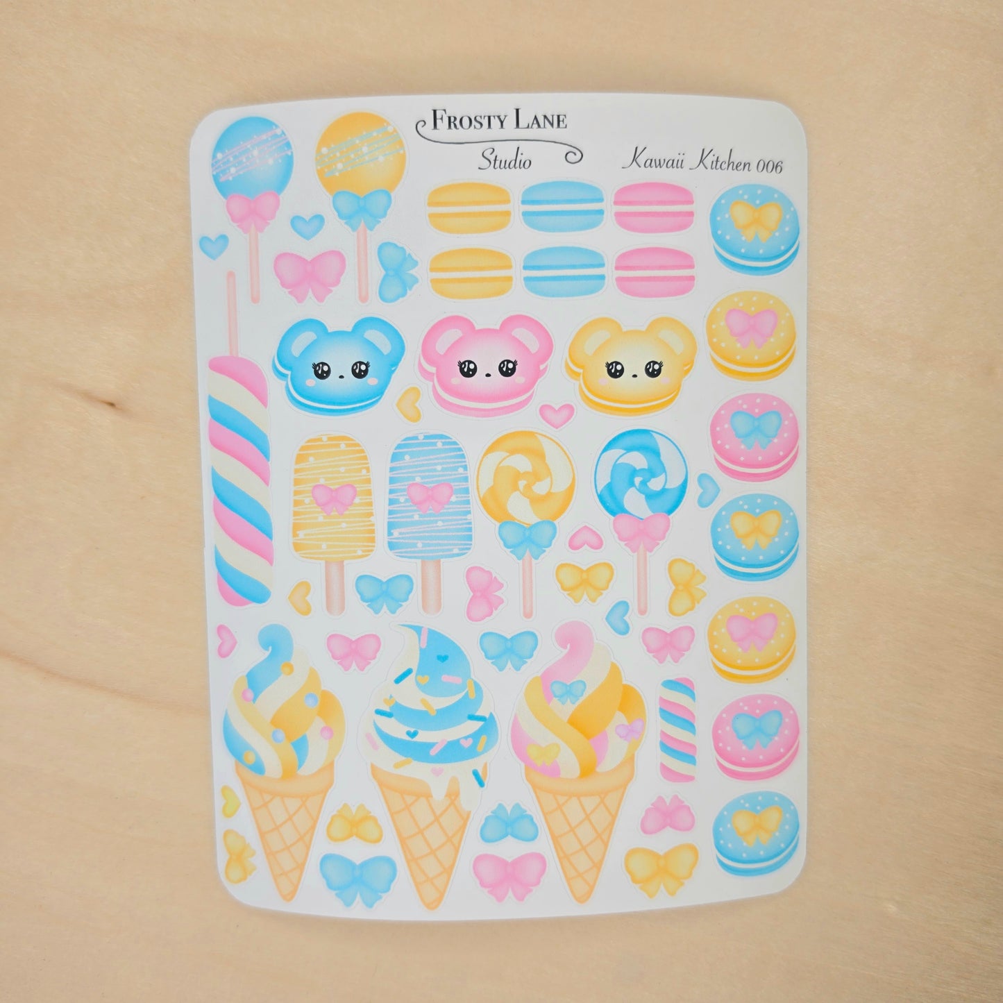 Kawaii Kitchen 006. Yellow and Blue Macaron, Cake pop, Ice cream Sticker Sheet