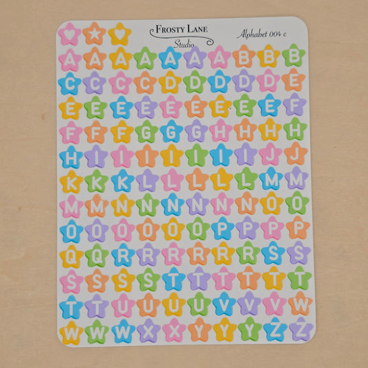 Alphabet 004.c white letters and rainbow star