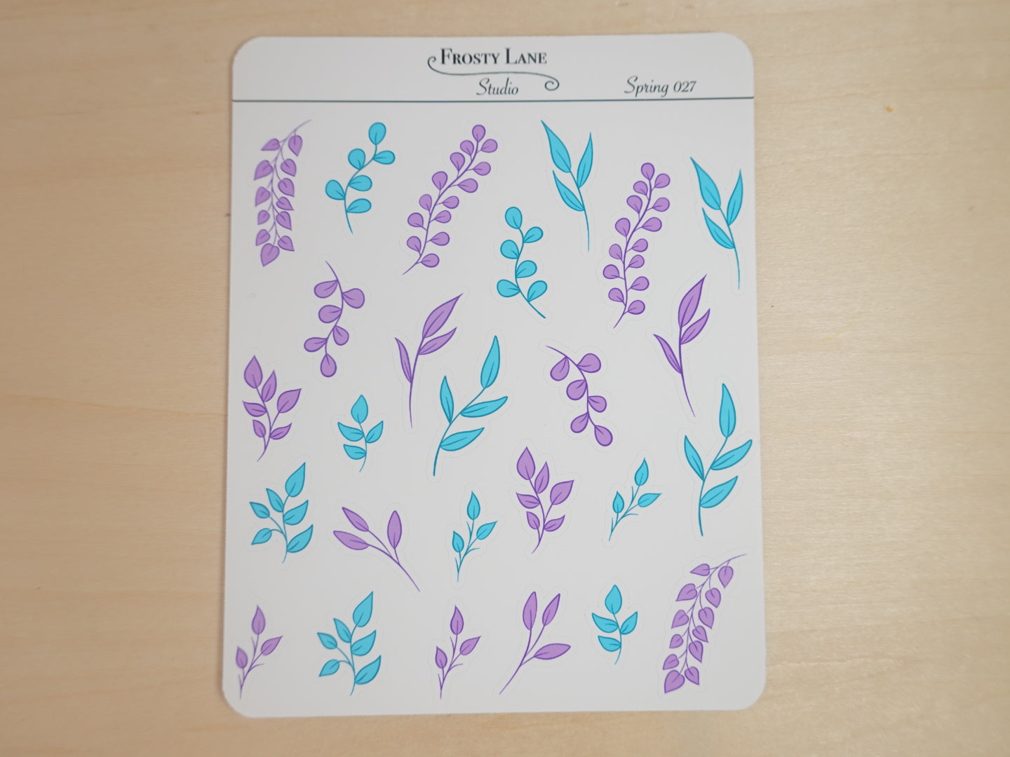 Spring027. Blue and Purple Leaves Sticker Sheet