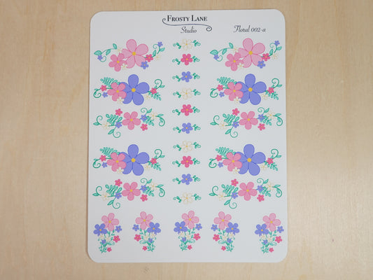 Floral 002 A  Pink and Purple Florals Sticker Sheets