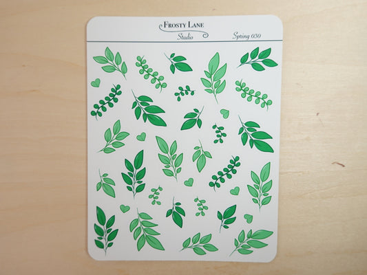 Spring030. Green Leaves Sticker Sheet