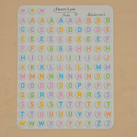 Alphabet 002.b. rainbow letters and white circle