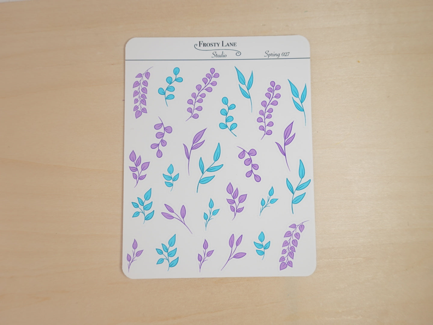 Spring027. Blue and Purple Leaves Sticker Sheet