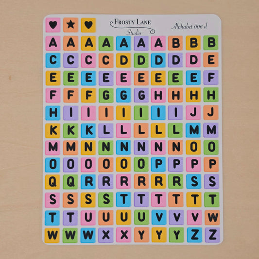 Alphabet 006.d black letters and rainbow square