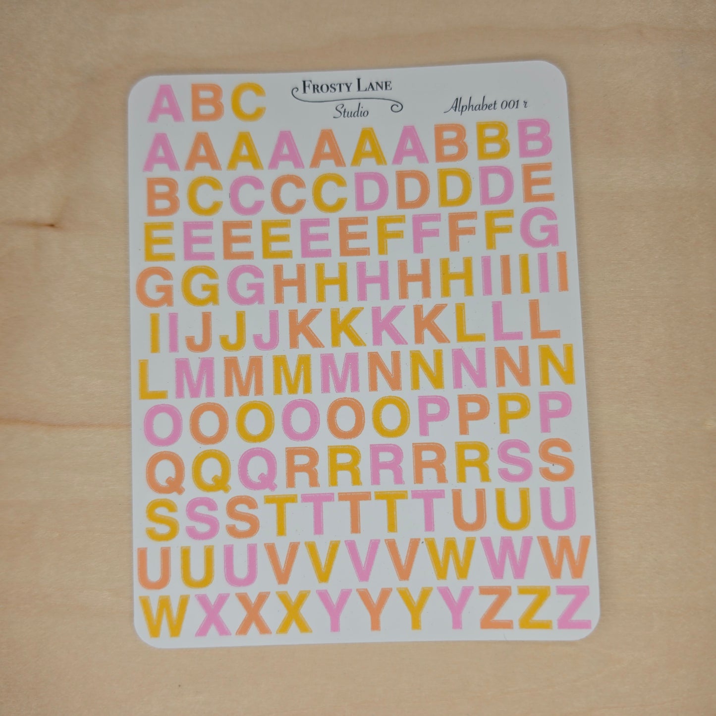 Alphabet 001.r. pastel pink orange yellow