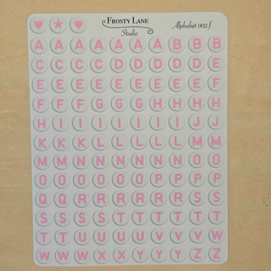 Alphabet 002.f. pink letters and white circle