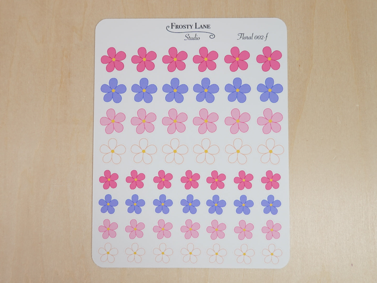 Floral 002 A-F  Pink and Purple Florals Sticker Sheets