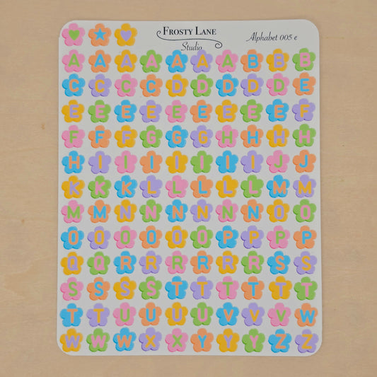 Alphabet 005.e. rainbow letters and rainbow flower