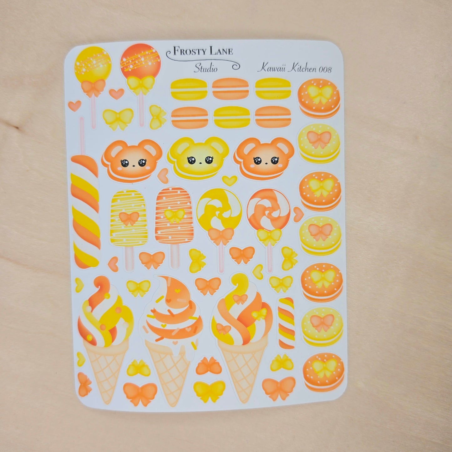 Kawaii Kitchen 008. Yellow and Orange Dessers, Cake pop, Ice cream Sticker Sheet