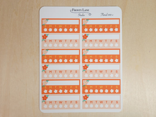 Floral 001 C. Orange Florals Habit Tracker Sticker Sheets