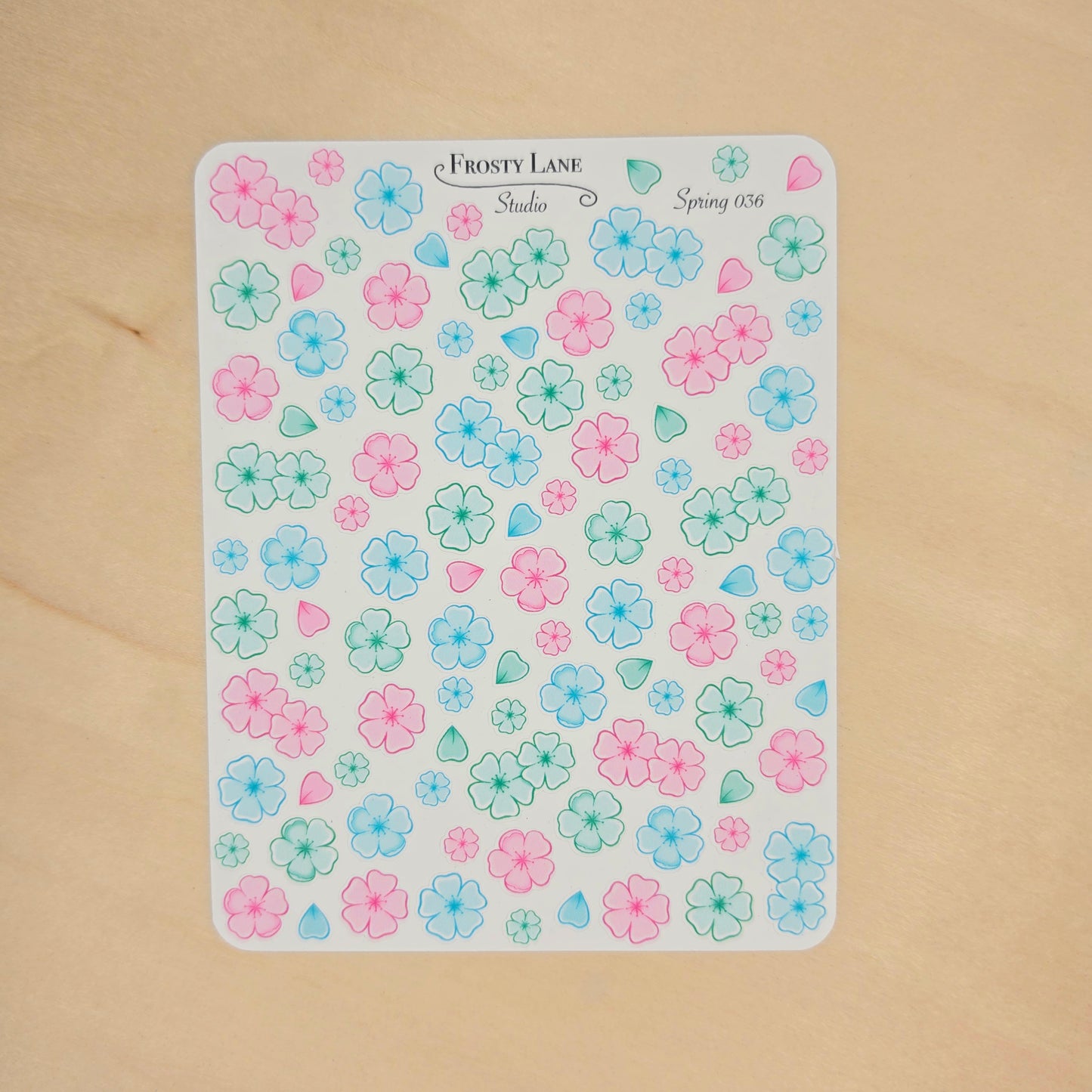 Spring036. Mini Pink Blue Green Blossom Sticker Sheet