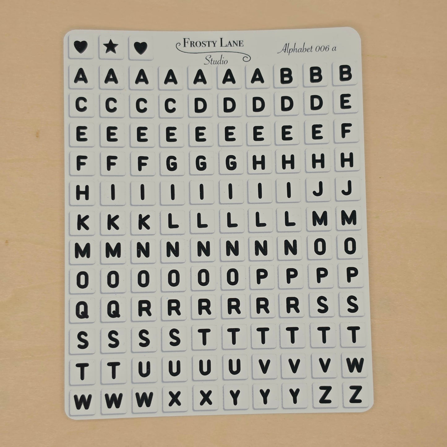 Alphabet 006.a black letters and white square
